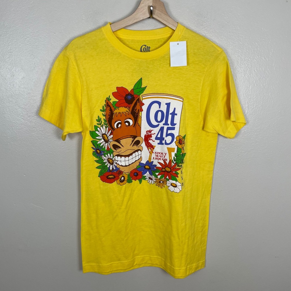 Colt 45 Men's S T-Shirt Yellow Graphic Horse Floral Malt Liquor Bioworld 2024‎